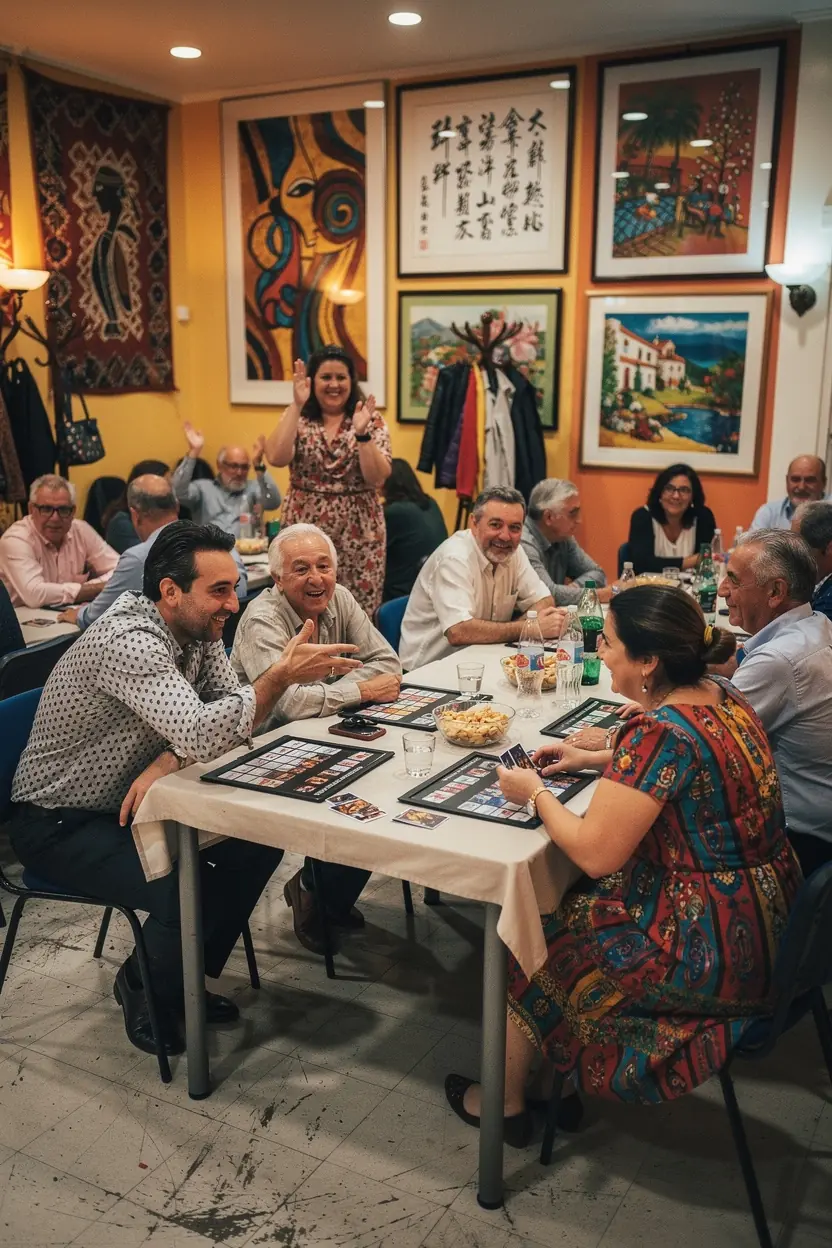 Adults enjoying social deduction games at event